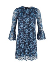 Ganni Lace Sleeve  Dress In Blue Polyester Women Multicolor Size 34