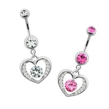 14G Titanium Belly Button Navel Ring Dangle Heart CZ Piercings Sold Individually