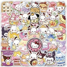 Random Kawaii Hello Kitty  Friends Snacks Glossy Stationery Stickers 10pc
