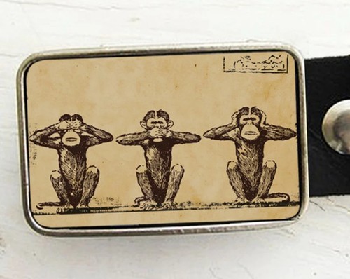 Monkey Belt Buckle, See no Evil, Hear no Evil, Speak no Evil