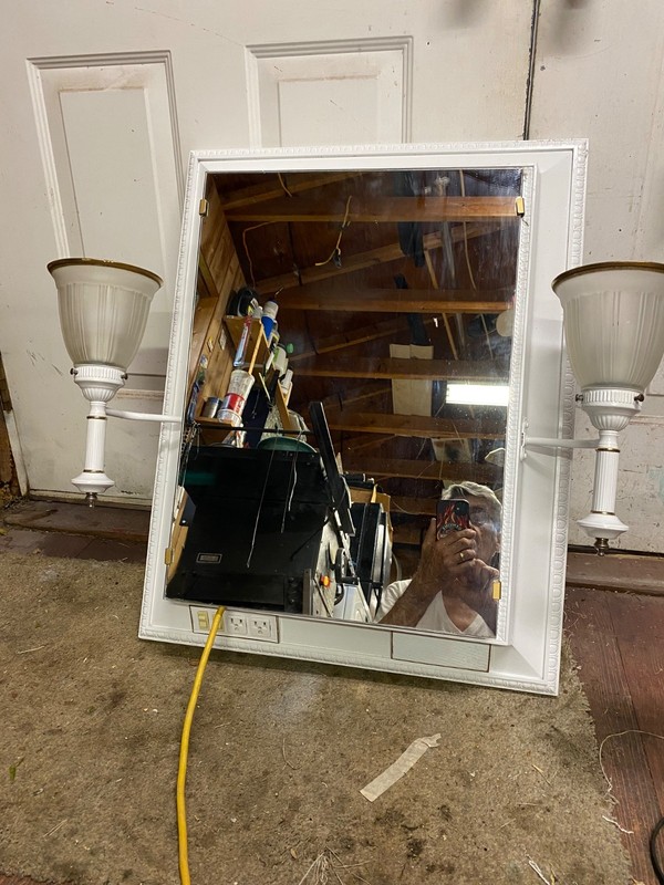 Vintage MCM French Provincial Wall-Mounted Medicine Cabinet With Lights