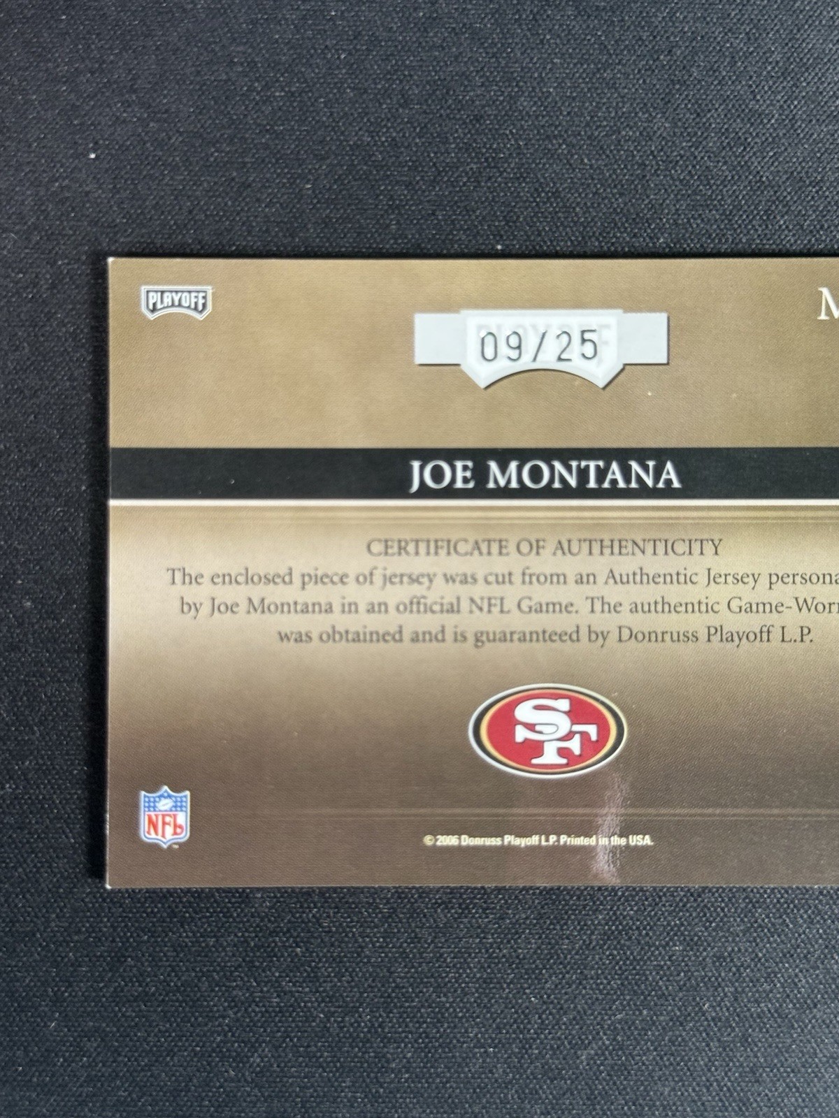 Joe Montana 2006 Absolute Memorabilia Marks Of Fame Patch AUTO /25 GAME USED HOF view 6