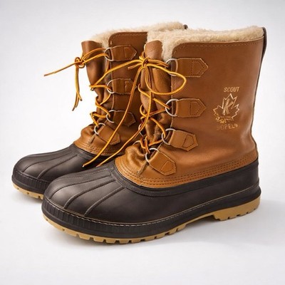 Sorel Scout Boots Men 10US Brown Leather Duck Winter Snow Wool Insulated  LaceUp