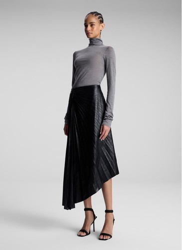 ALC Tracy Pleated Side‑Ruched Faux Leather Maxi Skirt Black US 10 A‑Line Chic - Picture 8 of 15