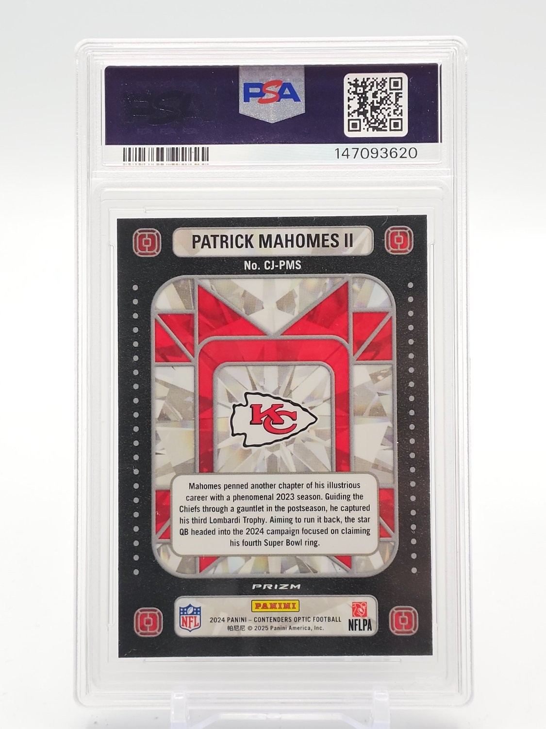 PATRICK MAHOMES II 2024 CONTENDERS OPTIC CROWN JEWELS #CJ-PMS PSA 10 Q6264 view 2