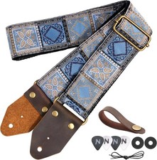 Nefelibata Guitar Strap,Crazy Horse Leather Jacquard Embroidery Cotton...