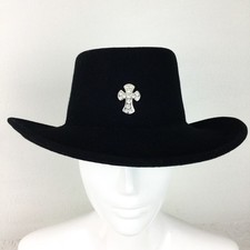 Vintage black felted wool western bling silver cross rancher hat adult medium