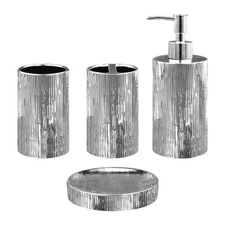 Blue Donuts Bathroom Accessories Set, Toothbrush Holder, Soap Dispenser, Silver,