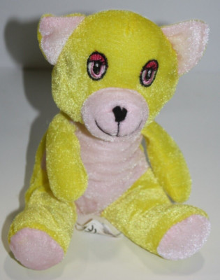 Kellytoy Teddy Bear 9'' Yellow Pink Thin Plush Sewn Eyes Soft Toy Stuffed Animal