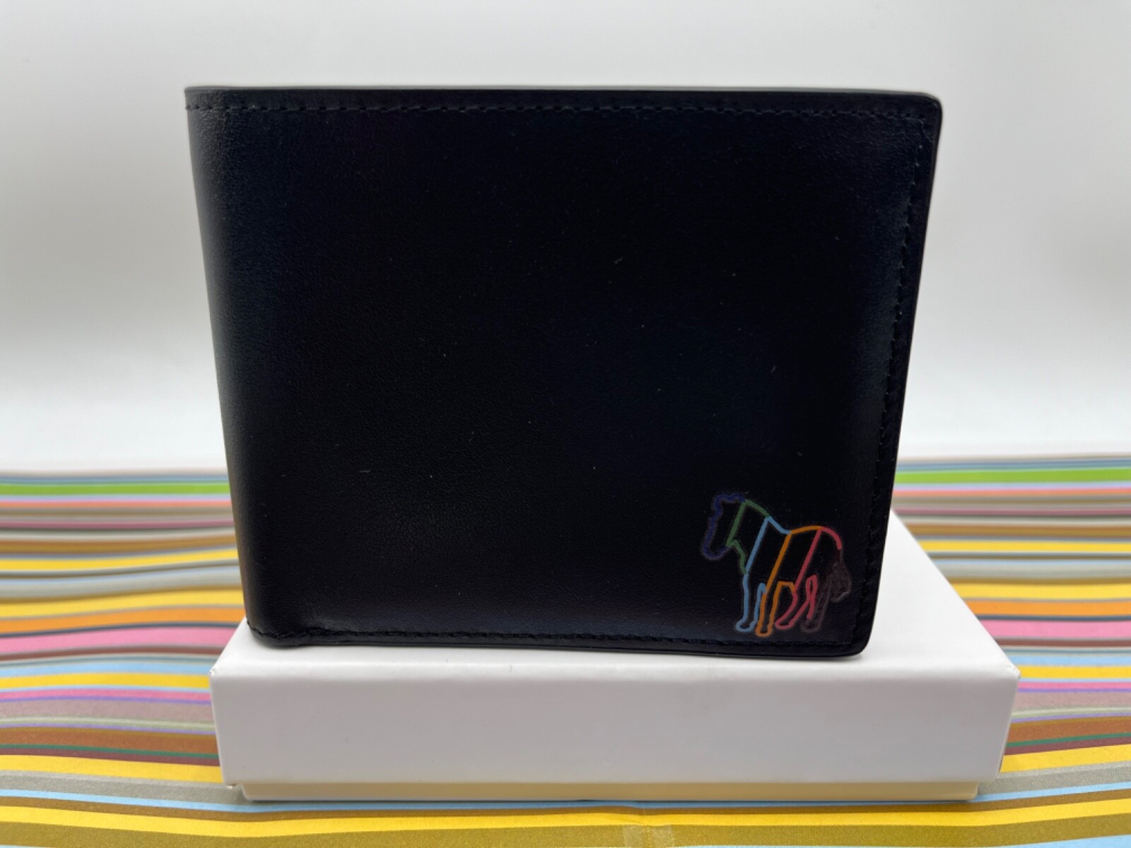 PS PAUL SMITH Zebra Multi Stripe Billfold BLACK Leather Wallet