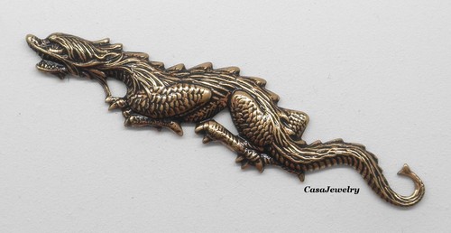 #2163 LONG ANTIQUED GOLD SERPENT/DRAGON COMPONENT - 1 Pc - Afbeelding 1 van 2