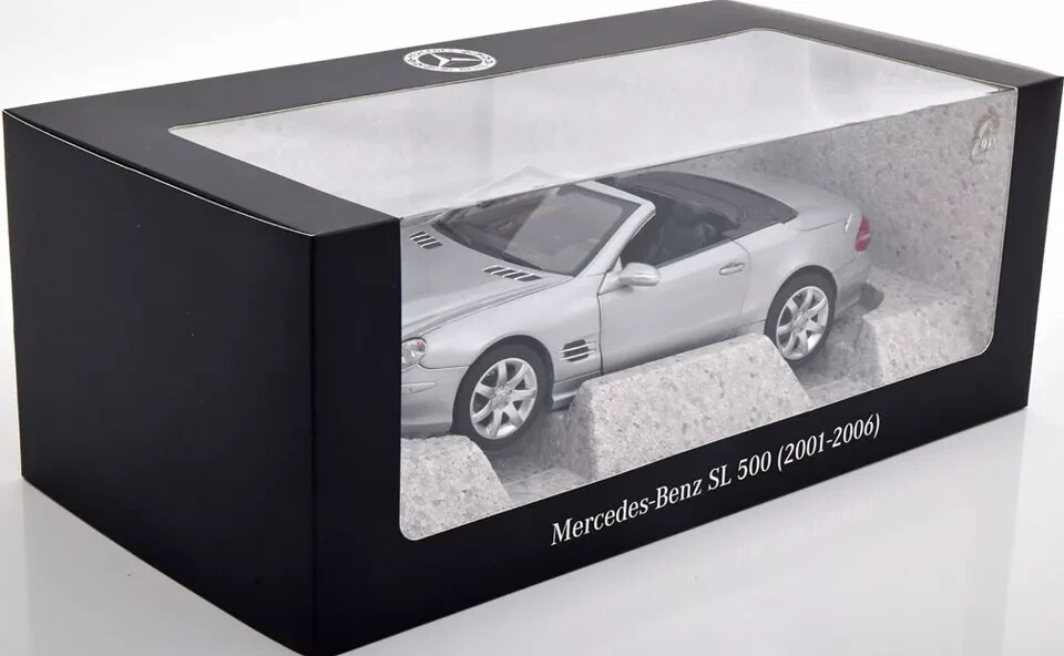 Miniature Norev 1/18 Mercedes Benz SL 500 (R230) Cabriolet 2003, Argent Métallisé