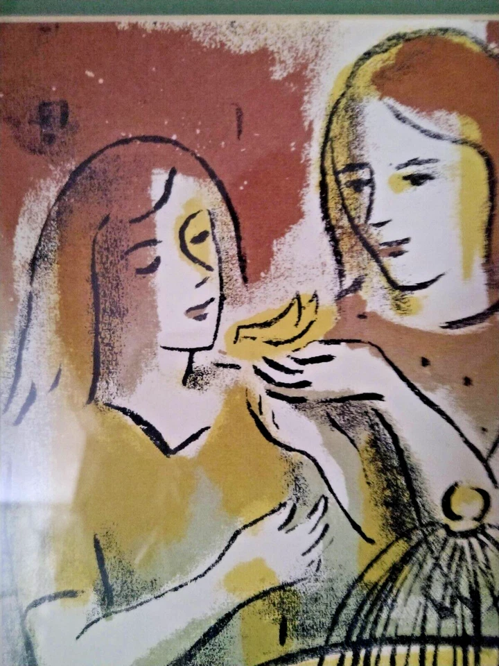 Serigrafía original firmada por Leonard Pytlak de colección - "Dos niñas y un canario" (1948) Foto 2 de 4