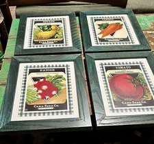 Card Seed Co Vegetable Prints Green Wood Frames w/ Glass  FREDONIA. NY (4)
