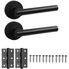 Matt Black Door Handle Straight Lever Handles On Round Rose Internal Hinges
