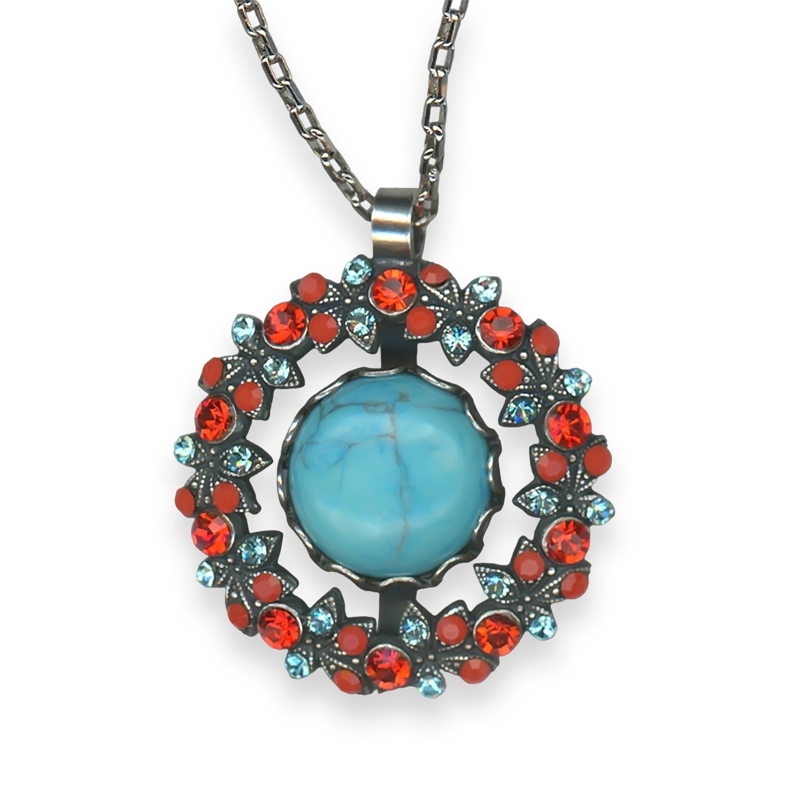 Necklace Pendant by Mariana Serengeti Coll. Gorgeous Turq Mineral, Coral & Aq...