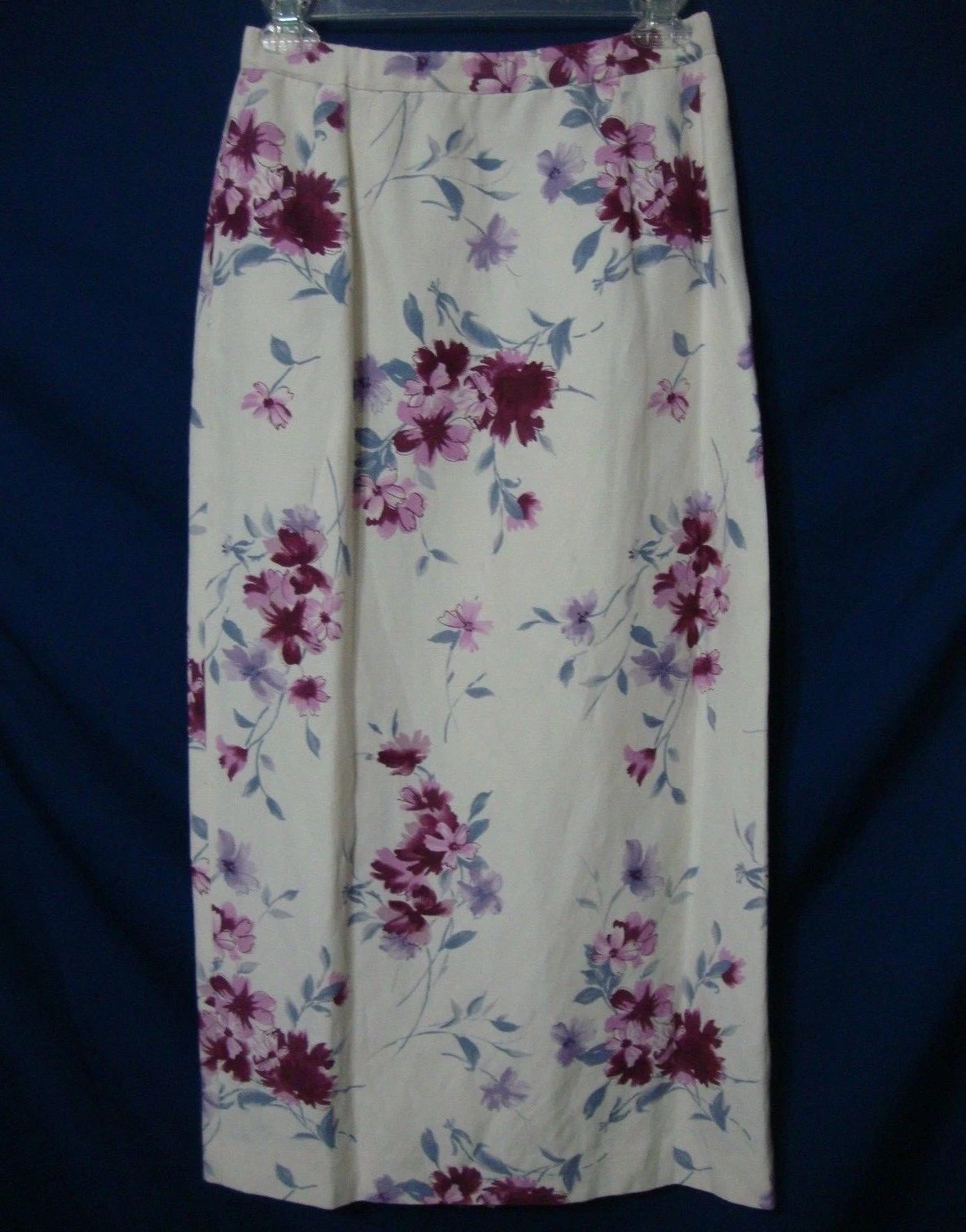 Pendleton Long Straight Skirt Silk Linen Blend Pink Purple Floral Women's 8