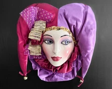 Clay Art San Francisco SF USA 11" Pink Purple Face Harlequin Jester Joker Mask
