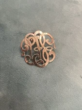 Gold Tone Monogram Design Scarf Pin Clip Unmarked