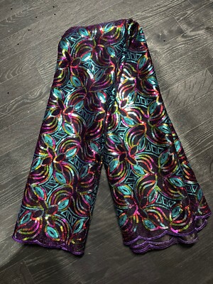 afrikanische Pailletten Spitze Stoff 5 Yards, bestickt Pailletten Material 58'' gewellt
