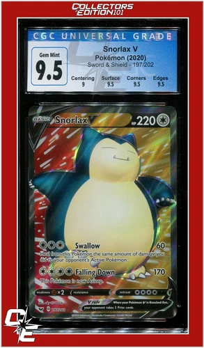 Sword & Shield 197 Full Art Snorlax V CGC 9.5 - Subgrades