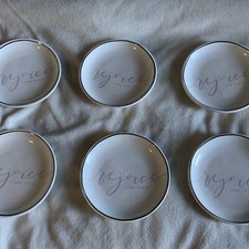 lot of Jewelry dishes White With Silver Edging- gifts -  Rejoice 1 Thess. 15: 16