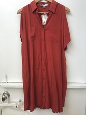 Forever 21 Women's Brick Red Cold Shoulder Button Front Shirt Dress Size XS NWT