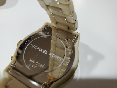 Michael Kors MK5189 White Ceramic Dial Yellow Gold Bezel 