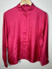 Vintage St Michael Blouse Size 18 Shiny Satin Bright Pink Long Sleeves