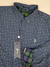 William Murray Golf Long Sleeve Men Large Blue Geometric Flip Cuff Stretch NWT..