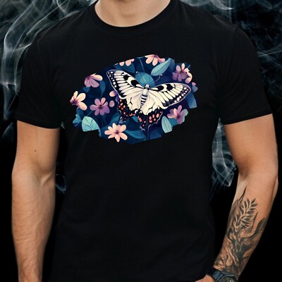 Mens Moth Floral Print Cotton T-Shirt Size S to 5XL