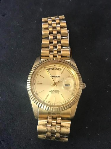 Orologio da uomo Gruen 36 mm Golden President Nuovo batteria, FUNZIONANTE (#1642) - Foto 9 di 11
