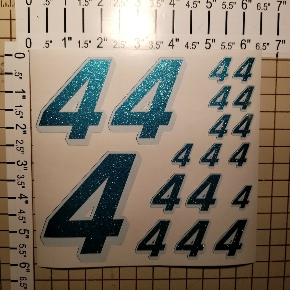 ULTRA Metallic Teal w/White #4's Racing Numbers Vinyl Decal Sheet 1/10-1/12 r/c