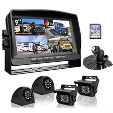 9" DVR Quad Monitor 1080P 4x 4 PIN AHD Front Side Rear View Camera Truck Camper