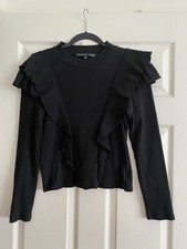 Veronica Beard Jeans Women's Ribbed Mock Neck Ruffle Cotton Sweater Sz. L