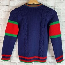 Gucci Kids Sherry Line Wool V-Neck Cable Knit Cardigan Navy Size 8 Used