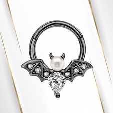 PVD Black Halloween Vampire Bat Hinged Segment 16G Hoop Ring - Sold Individually