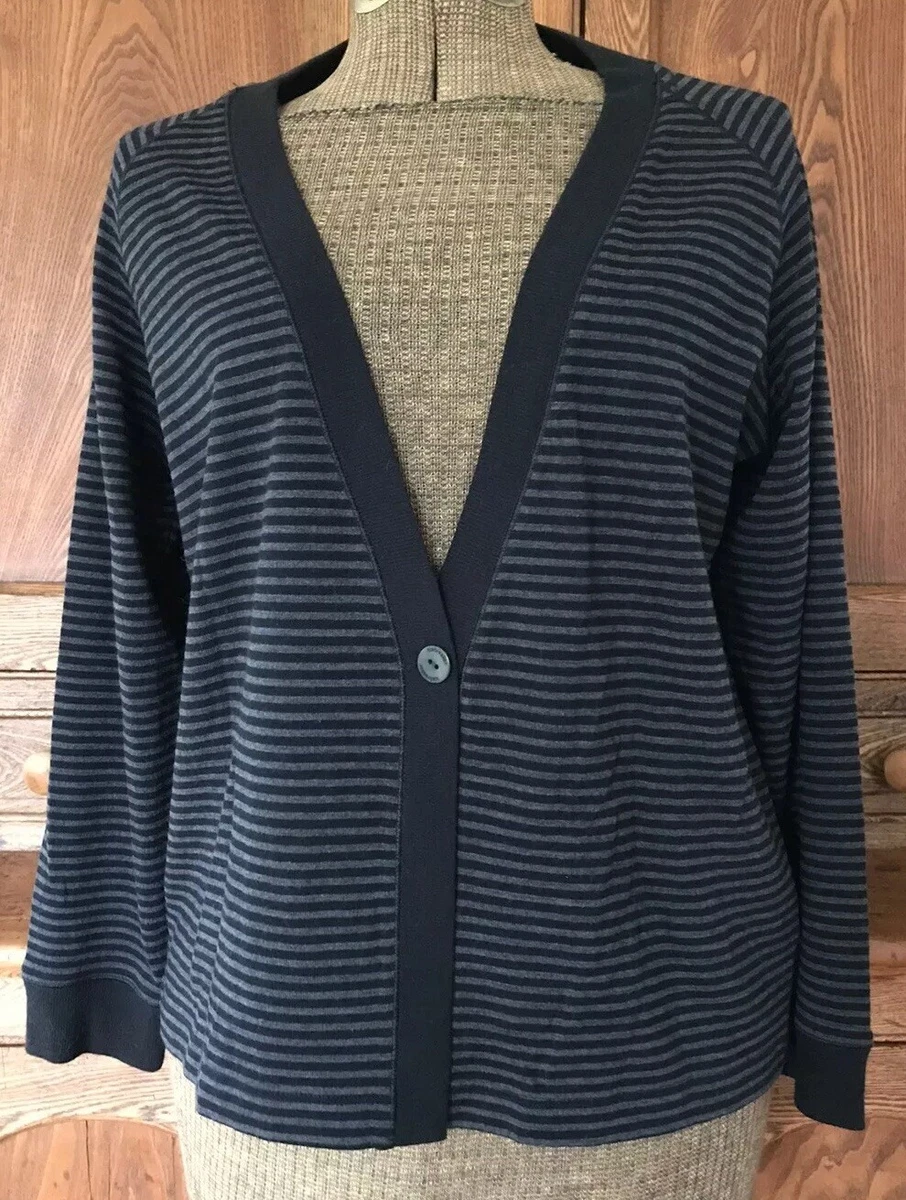 Icebreaker Via 260 lightweight merino wool stripe cardigan sweater L gray black
