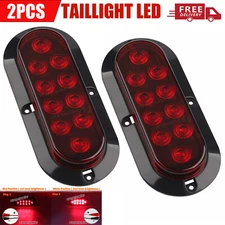 2 Pack 10 LED Trailer Truck Stop/Turn/Tail Brake Lights 6" Oval Sealed Mount Red