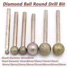 6mm-50mm Ball Round Rotary Diamond Burr Drill Bit Grinding Carving 6mm/8mm Shank