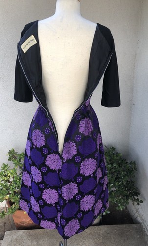 Vtg 70s Cocktail Dress Limited Editions By Elliette Floral Black Purple SM - Picture 10 of 11