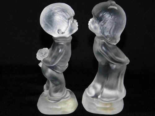 Vintage FENTON Glass Kissing Boy & Girl Figurines Satin Glass Set of 2 Free Ship