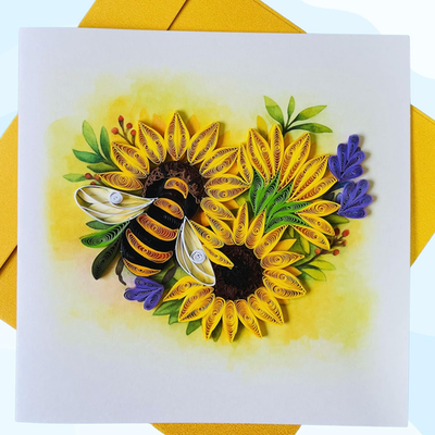 #ad Handmade Quilling Cards Daisy Bouquet with Sunflowers and Bee for All Occasion $21.99