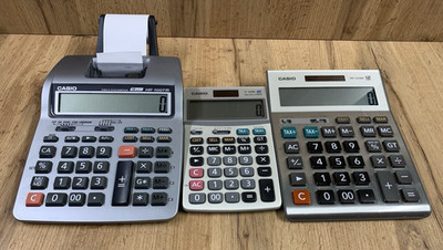Lot of 3 Tax Casio Calculators HR-100TM JF-100MS DM-1200BM TESTED WORKING