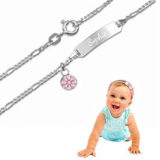 Baby Taufarmband Figaro mit Gl&uuml;ckstein Rund-Sterling Silber925-Gravur