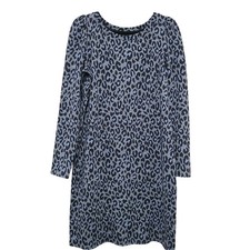Talbots Womens Blue Black Leopard Print Long Sleeve Shift Dress Size M