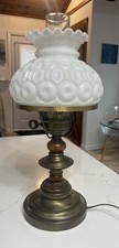 8” Moon and Star Milk Glass Shade Brass Lamp, 17.5” Tall WORKS!