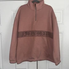 Pleasures Now Spellout Fleece 1/4 Zip Pink Sweatshirt Mens XL Baggy Grunge Skate