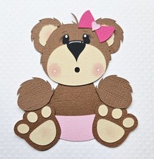 Sitting Baby Girl Bear. Scrapbook, Card making Paper Piecing