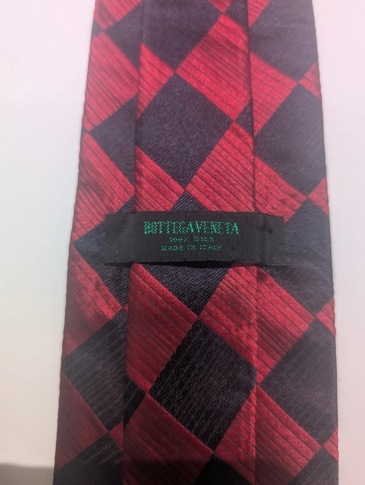 Bottega Veneta Tie.  100% Silk. Red and Black Check Made In Italy. - Image 3 of 4